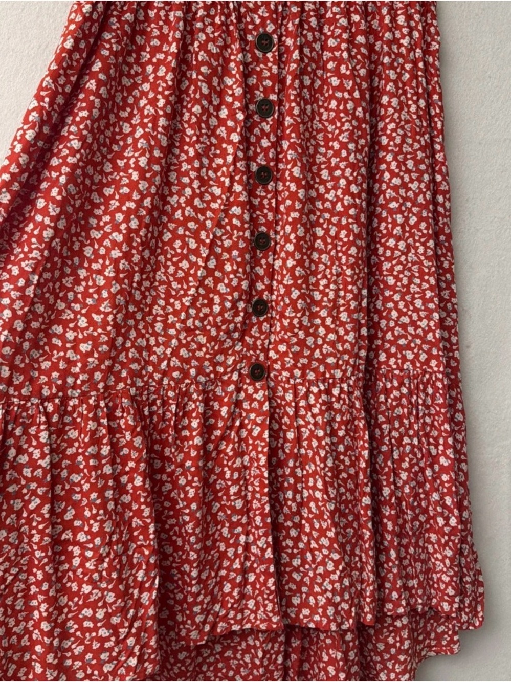 Cotton&Rye Outfitters red floral button high low skirt boho western Sz l